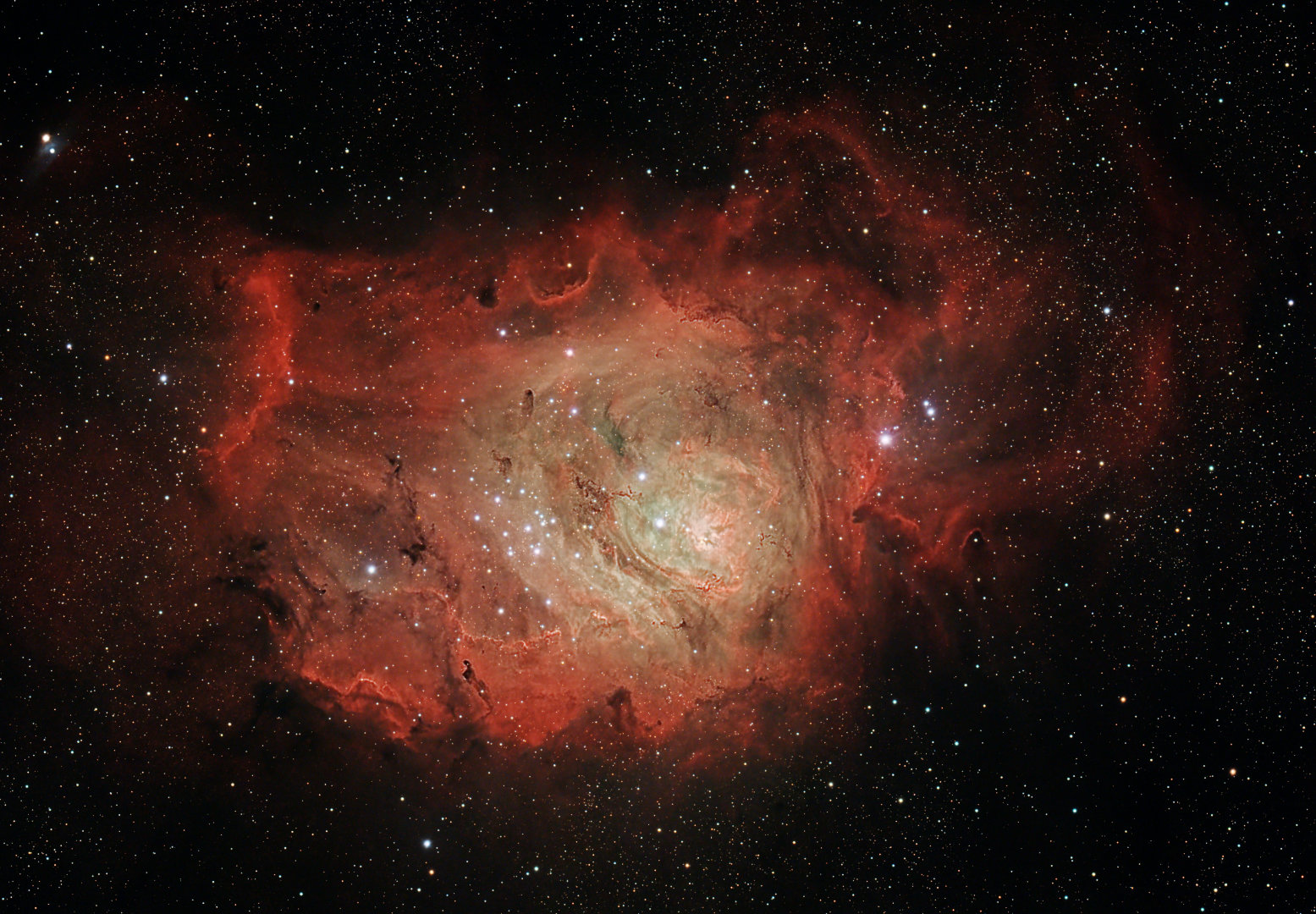 Lagoon Nebula seen using Celestron RASA 8 and ZWO ASI183MC